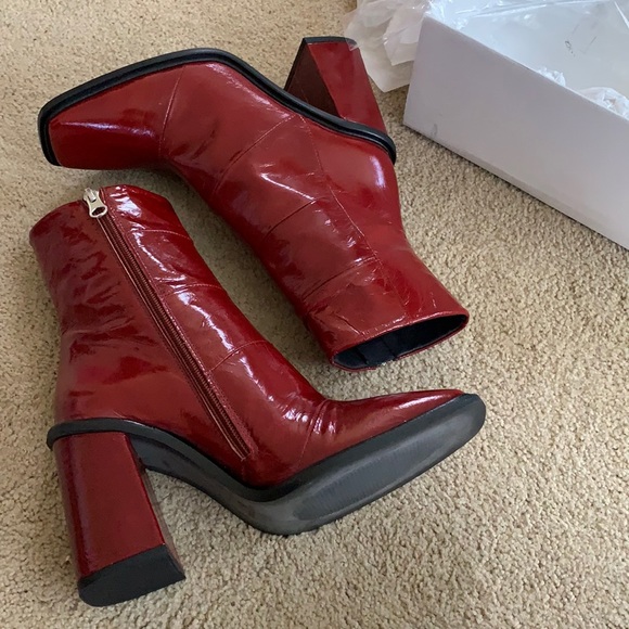 L’Intervalle Dark red Square Toed Boots Size 38 - Picture 2 of 5